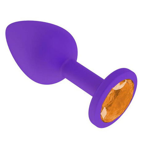 Анальная втулка силиконовая с оранжевым кристаллом, фиолетовая
