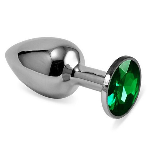 Анальная втулка Silver с зеленым кристаллом, серебристая