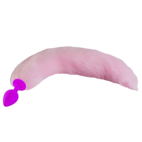 Фиолетовая анальная пробка с розовым хвостом - M