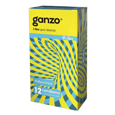 Презервативы Ganzo Ribs №12 Ребристые с согревающей смазкой