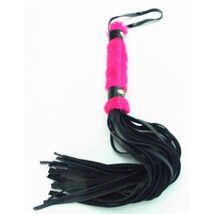 Нежная плеть с розовым мехом BDSM Light, чёрный с розовым