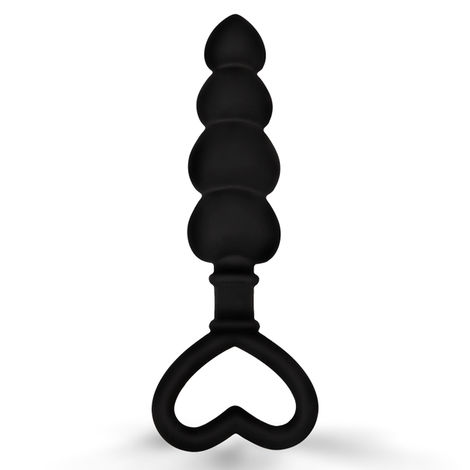 Рельефная анальная втулка-елочка Brazzers с кольцом в форме сердечка, черная