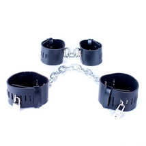 Комплект: наручники и оковы на ноги с металлической цепью, неразъёмные, черные