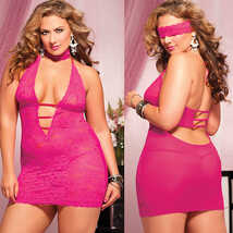 Ажурное платье с глубоким декольте, розовое - XL/XXXL