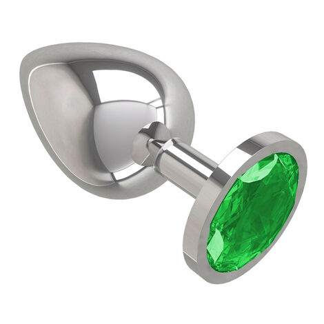 Анальная втулка большая Silver с зеленым кристаллом, серебристая