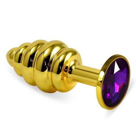 Анальная втулка Gold Spiral с фиолетовым кристаллом, золотистая