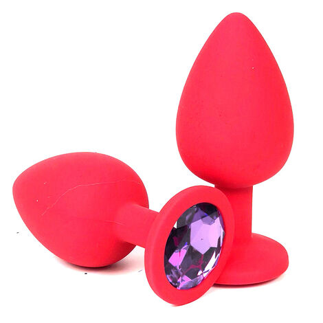 Красная силиконовая пробка со светло-фиолетовым кристаллом - M