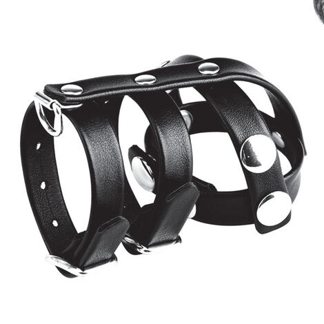 Комбинированное двойное кольцо-утяжка с разделитем для мошонки BlueLine, черное