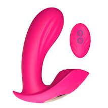 Нереалистичный вибратор Melo Werable vibrator с клиторальным стимулятором для ношения и пультом, розовый