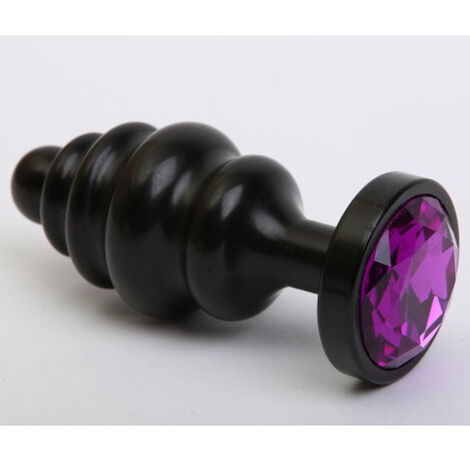 Анальная пробка фигурная металл черная с фиолетовым стразом 3,5х8,2 см