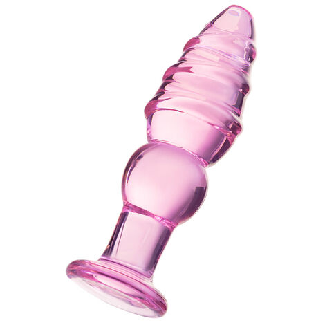 Рельефная анальная втулка Sexus Glass, стекло, розовая, 13,5 см