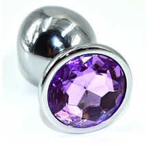 Анальная пробка со светло-фиолетовым кристаллом Kanikule, серебристая - L