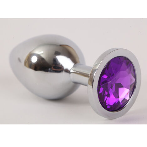 Анальная пробка с фиолетовым кристаллом, серебряная