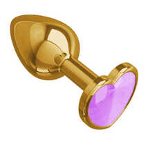 Анальная втулка малая с сиреневым кристаллом в форме сердца Gold, золотистая
