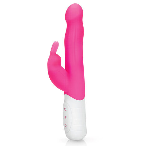 Вибратор с тонким изгибом и клиторальным стимулятором Slim Shaft Rabbit Vibrator, розовый