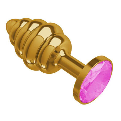 Анальная втулка Gold Spiral с розовым кристаллом, золотистая