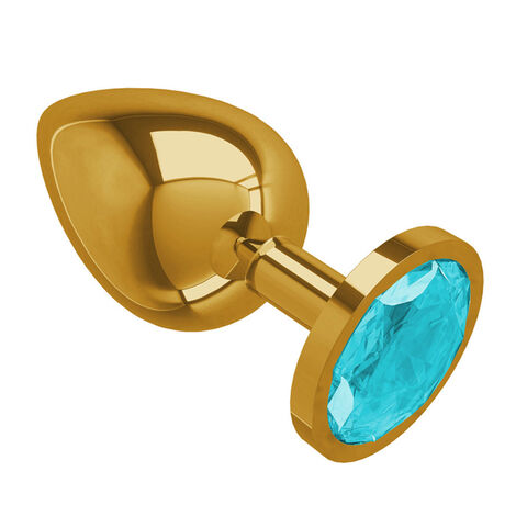 Анальная втулка Gold большая с голубым кристаллом, золотистая