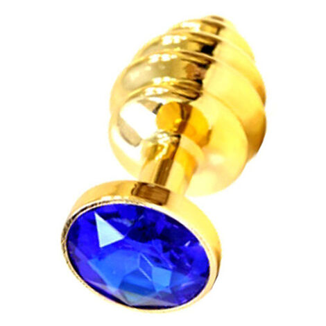 Анальная пробка с синим кристаллом, золотая