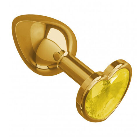 Анальная втулка малая с желтым кристаллом в форме сердца Gold, золотистая