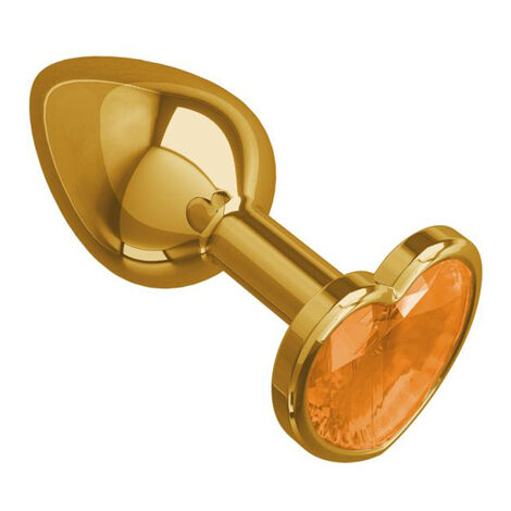 Анальная втулка малая с оранжевым кристаллом в форме сердца Gold, золотистая