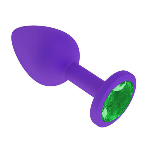 Анальная втулка силиконовая с зеленым кристаллом, фиолетовая