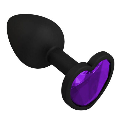 Анальная втулка силиконовая с фиолетовым кристаллом в форме сердца Джага-Джага, черная