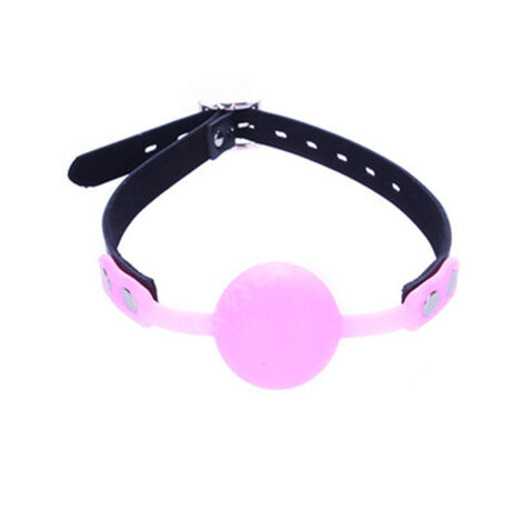 Кляп-шарик на черном ремешке, розовый