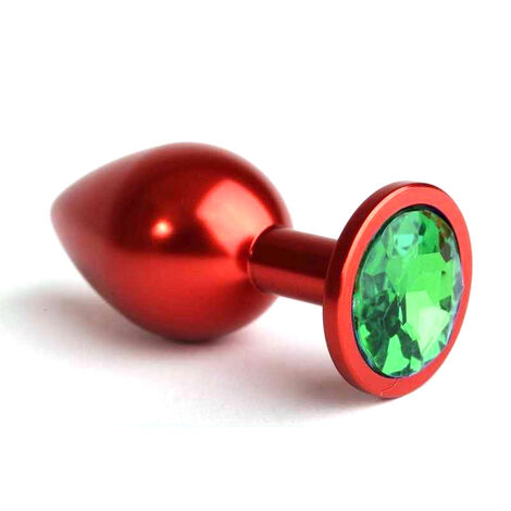 Анальная пробка из металла с зеленым стразом, красная