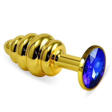 Анальная втулка Gold Spiral с синим кристаллом, золотистая