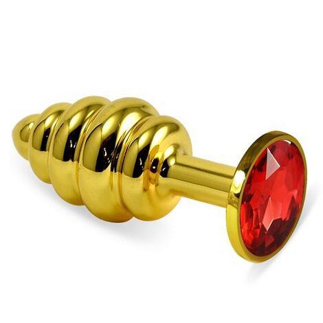 Анальная втулка Gold Spiral с красным кристаллом, золотистая